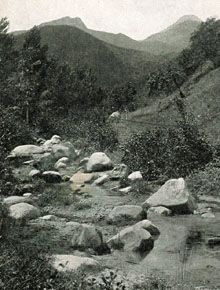 Les Agudes i el turó d'Agrenys desde la Riera d'Arbúcies. 1910-1920