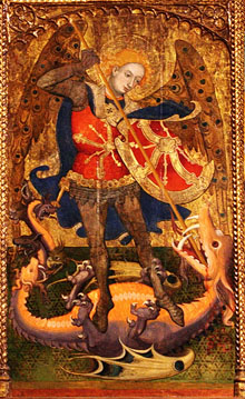 Retaule de Sant Miquel de Cruïlles. Escena central amb Sant Miquel lluitant amb el drac
