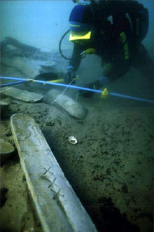 Port romà submergit a les ruïnes de Sant Martí d'Empúries. 31 de març 1997