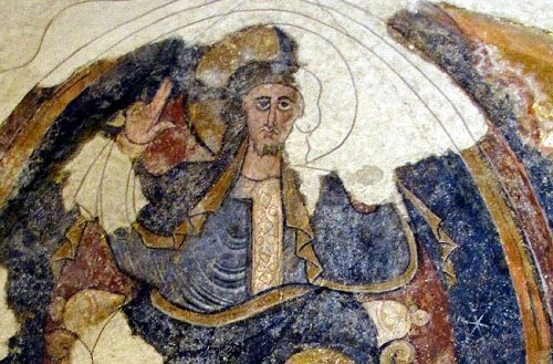 Pintura mural del segle XII, procedent de l'església parroquial de Pedrinyà, municipi de La Pera. Detall