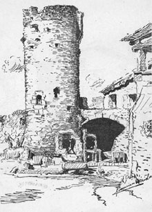 Dibuix de la torre de Cal Ferrer a Santa Margarida de Palafrugell. 1890-1936