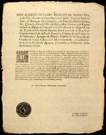 Ordre del capità de l'exèrcit borbònic de les Dues Corones sobre el lliurament de les armes de foc i de tall adreçada a 'los Cónsules de Palamós y su condado'. 1714