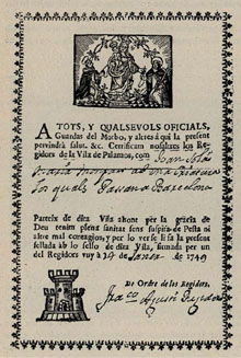 Patent  de sanitat. Segle XVIII