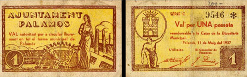 Val per una pesseta reemborsable a la Caixa de la Dipositaria Municipal, Palamós, 11 de maig del 1937