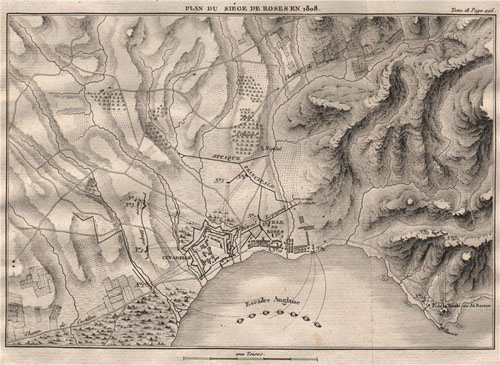 Siège de Roses, 1808, carte des opérations