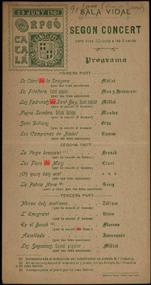 Programa del concert celebrat el 30 de juny de 1901 a la Sala Vidal de Sant Feliu de Guíxols