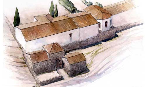 Recreació de la villa romana anterior a la construcció del primer monestir