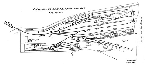 Plànol de l'estació del tren de Sant Feliu. 1943