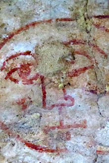 Pintura mural amb escena de la Crucifixi&oacute;. Segle XI. Claustre inferior