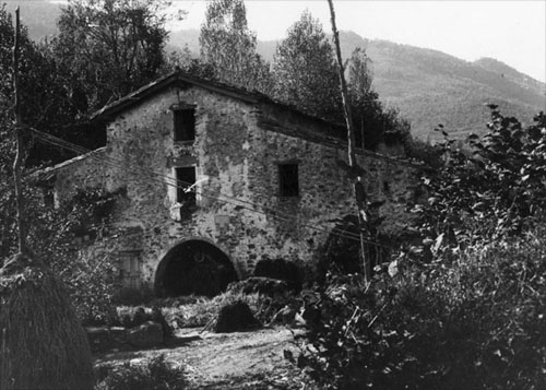 Vista general del Molí de la Fàbrega de Sant Feliu de Pallerols. Entre 1890 i 1934