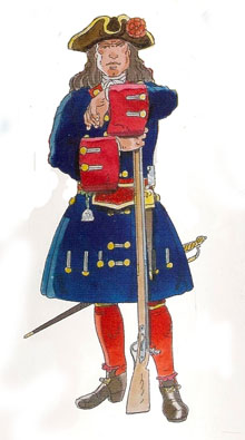 Fuseller de companyia d'argenters del 4t batalló de la Coronela de Barcelona. 1713