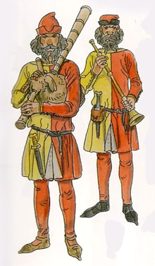Joglars de la flota de Pere el Gran. Cornamusaire i trompeta, 1354