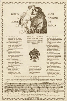 Goigs a llaor de Sant Antoni de Padua venerat a la capella p&uacute;blica del Balneari de Montagut, a la Vall de Ribes de Freser. 1966