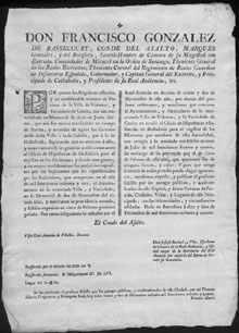 Edicte de Francisco González de Bassecourt, capità general de Catalunya, que difon el Real Acuerdo de 22 de novembre de 1784, segons el qual es permet als veïns de Vidreres i el veïnat de Caulès anar a inscriure les escriptures notarials a l'Ofici d'Hipoteques d'Hostalric