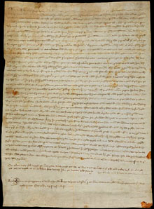 5 de febrer de 1362. Pere Almar, notari de Torroella de Montgrí, ven a Guillem Clota, apotecari, un camp que té al torrent d'Ullà