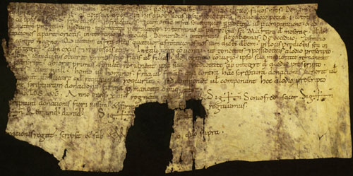 1073. Donació que fan Sunifred, prevere, i [...] als seus fills Adalbert i Ponç, clergue, d'unes terres situades al comtat de Peralada, als termes de les parròquies de Masarac i Capmany