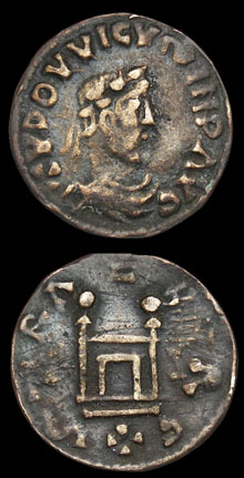 Moneda de Lluís el Pietós amb l'efigie del monarca
