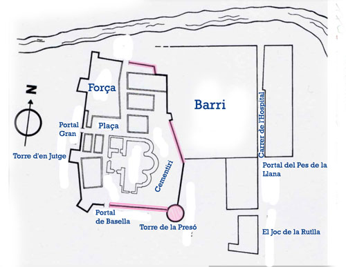 Esquema del nucli de Siurana al segle XVI