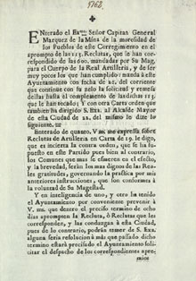 Circular per al reclutament de soldats, adreçada a Sant Llorenç de la Muga. 1762