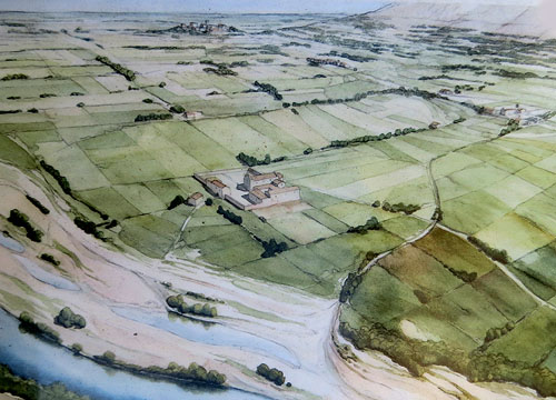 Recreació idealitzada del monestir canonical agustinià de Santa Maria d'Ullà i el seu entorn